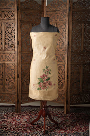 Modern Minimal Yellow Floral Muga Cotton Unstitched Suit Set